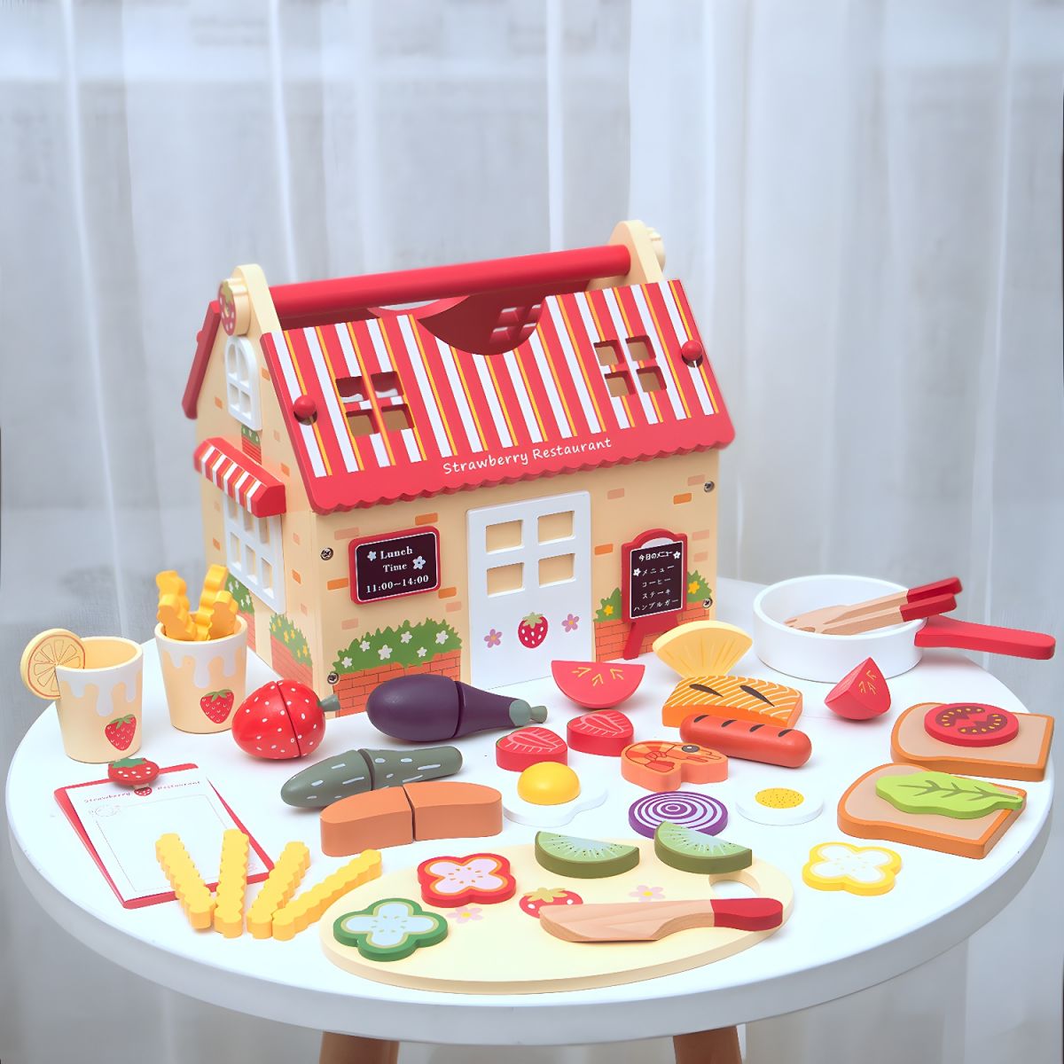 Restaurant Theme Children's Toy Kitchen Set Wood with Food and Tableware - 40-Piece Set