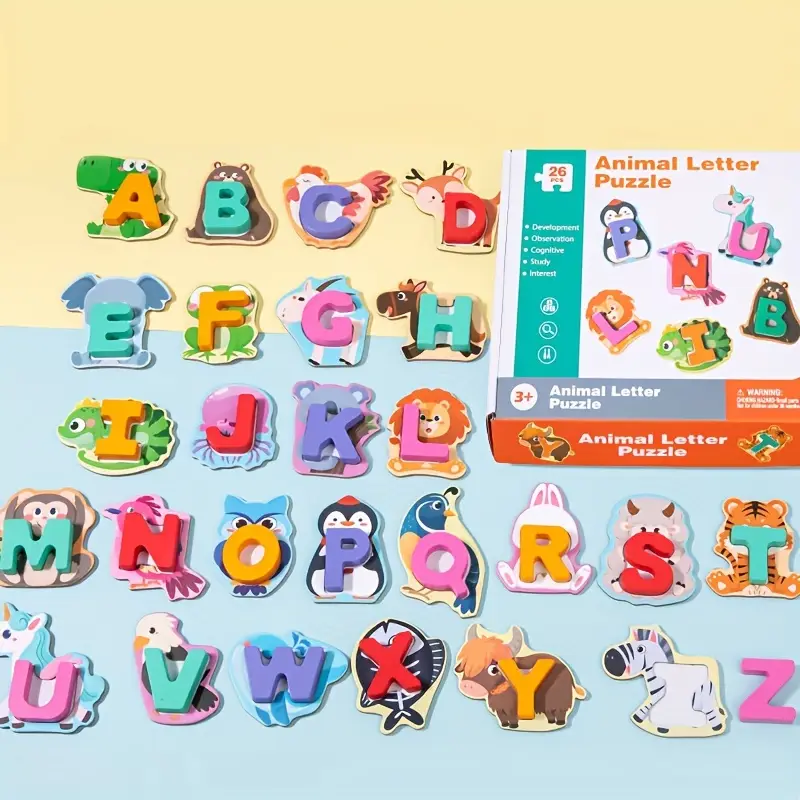 Wooden Alphabet Puzzle Set – 26 Letters & Animal Matching Patterns