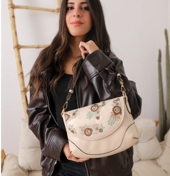 Floral Elegance Crossbody Bag Beige