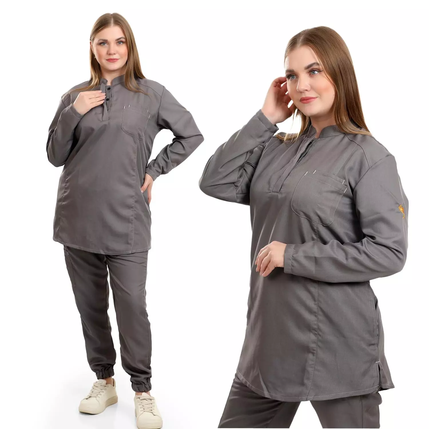 Gray Female Half Collar Scrub (Full Sleeves)