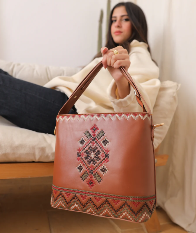 Havan Embroidered Tote Leather Bag