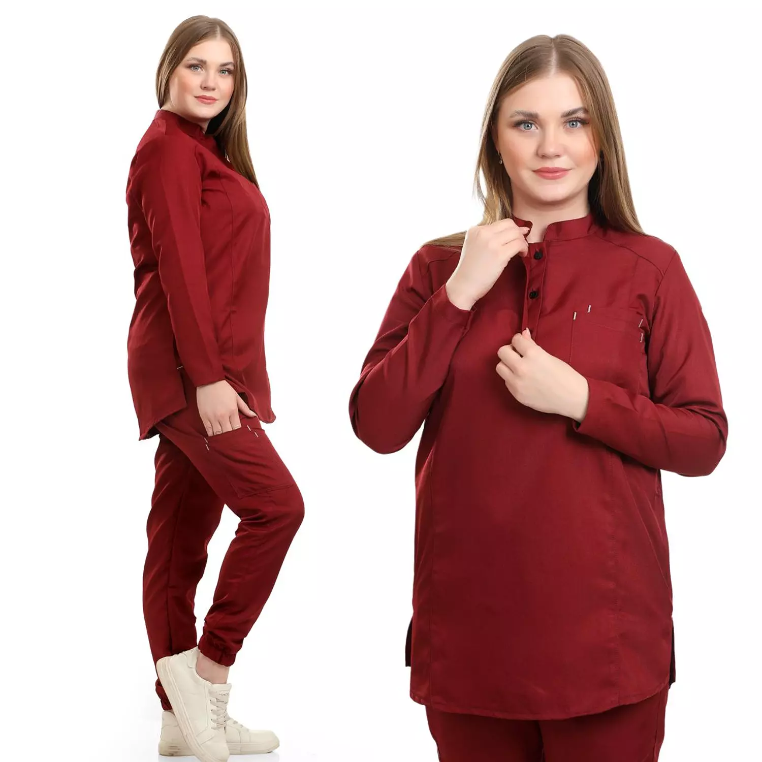 Maroon Female Half Collar Scrub (Full Sleeves)