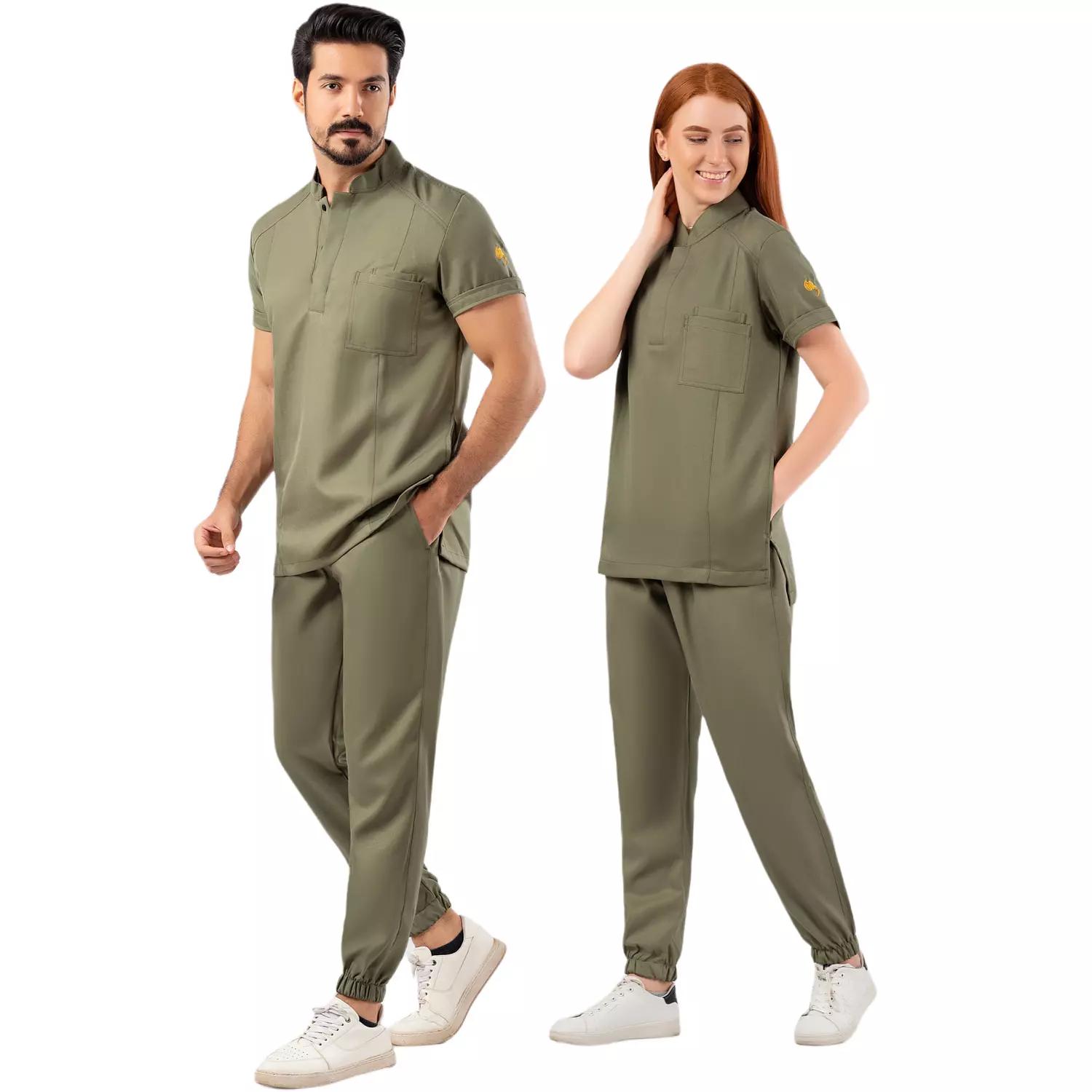 Olive Green Half Collar Scrub