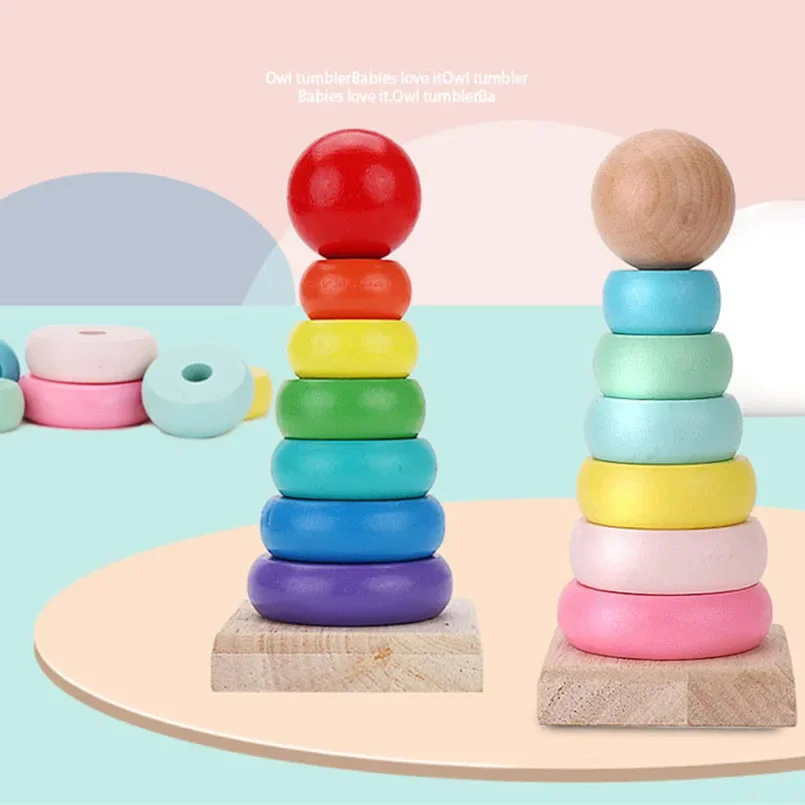 Wooden Rainbow Stacker Ring Tower   for Kids Montessori Educational
