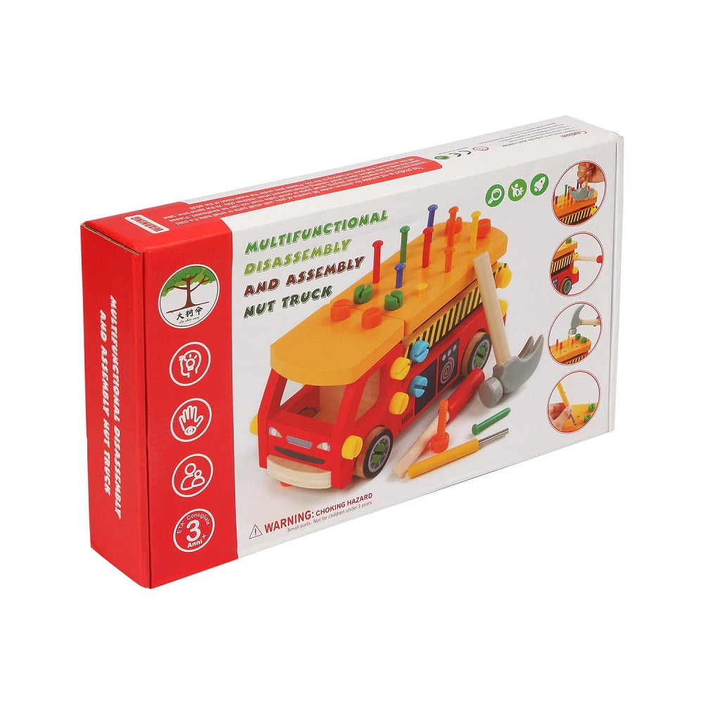Wooden Nut Truck Toy : Disassemble, Assemble, and Play (Age 3+)